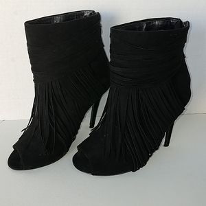Charlotte Russe Fringed Black Ankle Bootie Heels